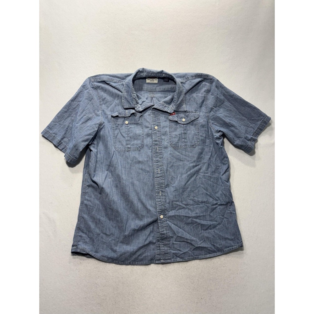 Wrangler Mens XL Blue Chambray Short Sleeve Button Up Western Shirt 112367983
